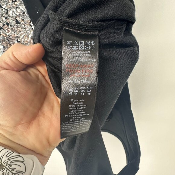 boohoo plus size 14 wrap tank top bodysuit in black and silver sequins - Picture 7 of 9